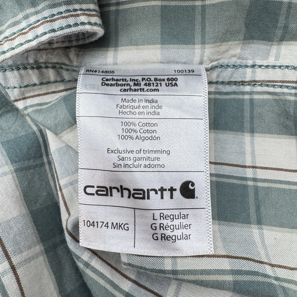 Carhartt Relaxed Fit Plaid Short Sleeve Shirt Mens Large Green White Button Down - Picture 7 of 10